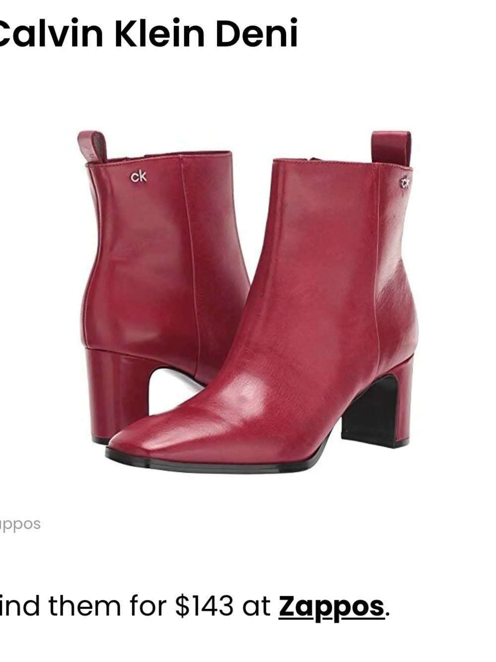 Calvin Klein Deni Burgundy Leather Ankle Boots